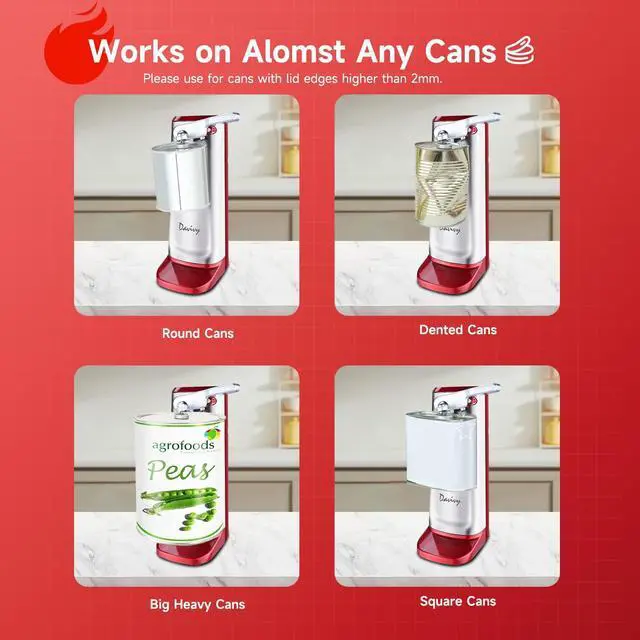 Alt view image 3 of 7 - Electric Can Opener, Removable Stainless Steel Cutter and 3-in-1 Design with Sharpener and Bottle Opener (Red-Stainless Steel)