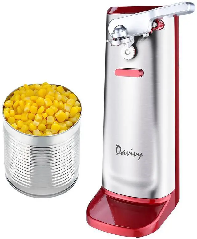 Alt view image 7 of 7 - Electric Can Opener, Removable Stainless Steel Cutter and 3-in-1 Design with Sharpener and Bottle Opener (Red-Stainless Steel)