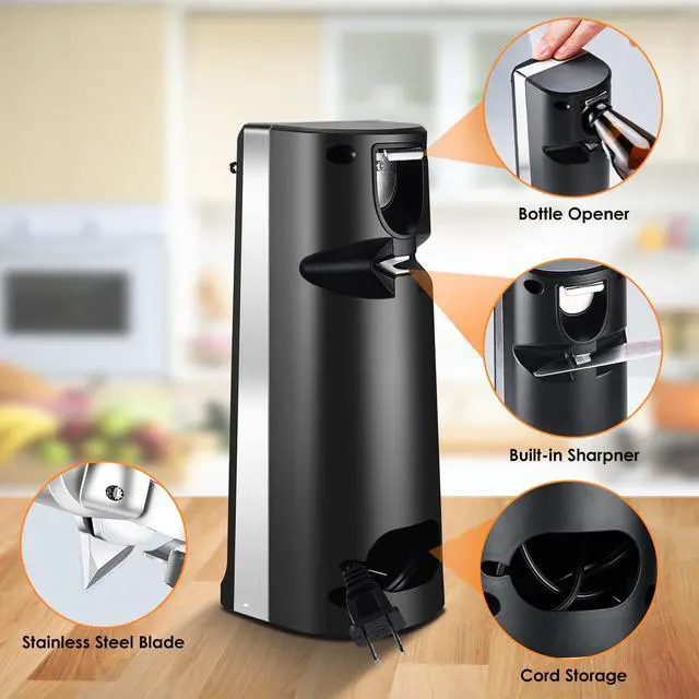 Alt view image 2 of 5 - Electric Can Opener - One-Touch Hands-Free Operation,Removable Stainless Steel Cutter, 3-in-1 Design with Knife Sharpener&Bottle Opener(Black)