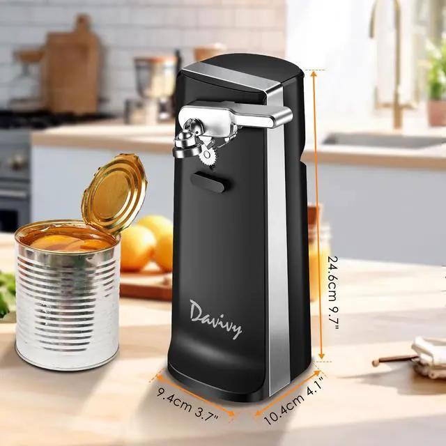 Alt view image 5 of 5 - Electric Can Opener - One-Touch Hands-Free Operation,Removable Stainless Steel Cutter, 3-in-1 Design with Knife Sharpener&Bottle Opener(Black)