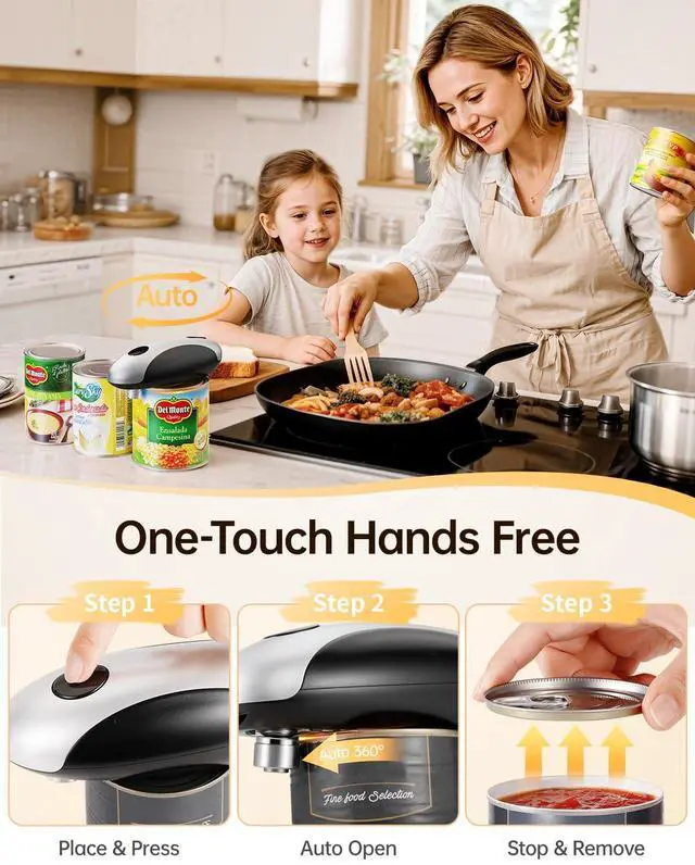 Alt view image 3 of 7 - Rechargeable Electric Can Opener - Smooth Edge, One-Touch Automatic Can Opener for Seniors & Arthritis, Hands-Free Can Openers for Kitchen, Type-C Fast Charge, Compact Portable Can Openers