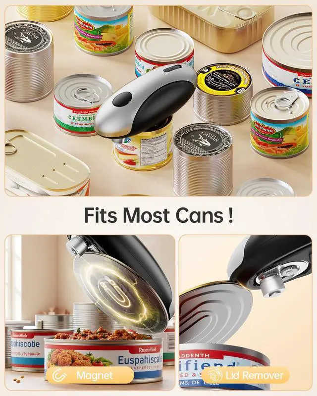 Alt view image 4 of 7 - Rechargeable Electric Can Opener - Smooth Edge, One-Touch Automatic Can Opener for Seniors & Arthritis, Hands-Free Can Openers for Kitchen, Type-C Fast Charge, Compact Portable Can Openers