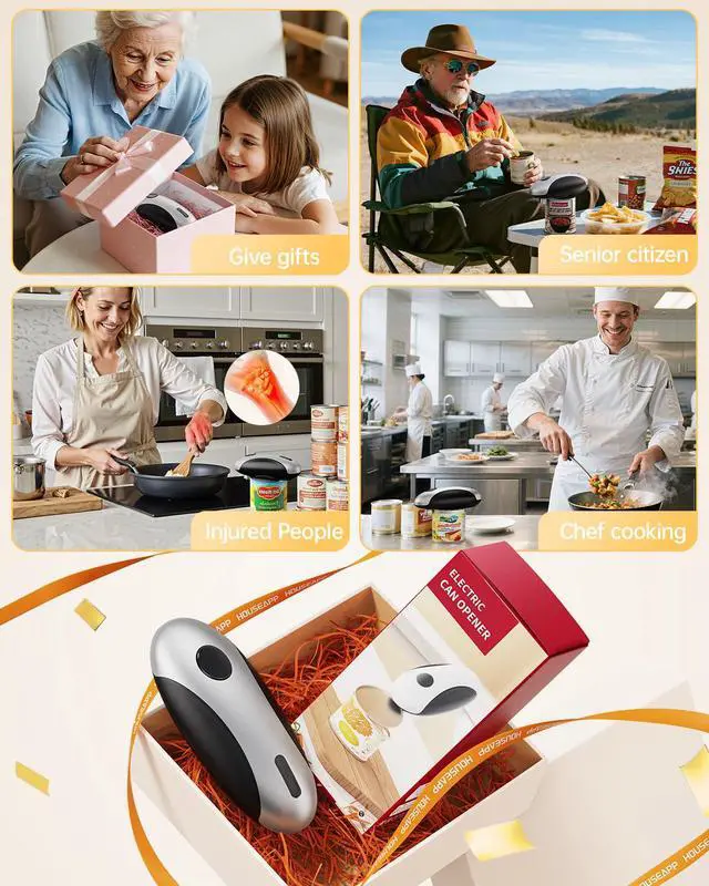 Alt view image 6 of 7 - Rechargeable Electric Can Opener - Smooth Edge, One-Touch Automatic Can Opener for Seniors & Arthritis, Hands-Free Can Openers for Kitchen, Type-C Fast Charge, Compact Portable Can Openers
