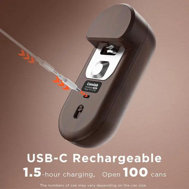 Alt view image 3 of 6 - Turbo - Auto Shut Off Rechargeable Electric Can Openers - LED Battery Display USB Automatic Can Openerfor Kitchen for Seniors with Arthritis - One Touch Side Cut Can Opener Smooth Edge, Wood