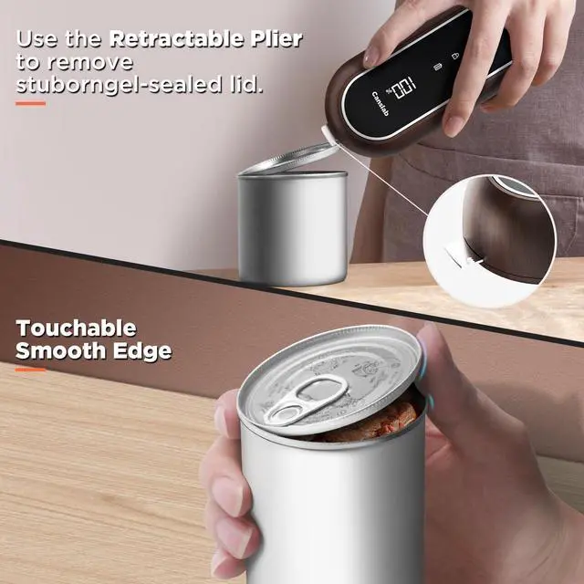 Alt view image 5 of 6 - Turbo - Auto Shut Off Rechargeable Electric Can Openers - LED Battery Display USB Automatic Can Openerfor Kitchen for Seniors with Arthritis - One Touch Side Cut Can Opener Smooth Edge, Wood
