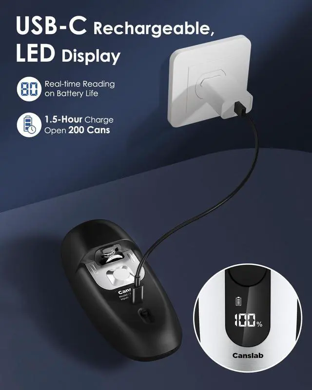Alt view image 4 of 6 - IRON Rechargeable Electric Can Opener: Wall-Mountable Easy Storage, Smart Auto Stop & LED Battery Track, Hands-Free Operation, Side Cut Smooth Edge, Stainless Steel Professional-Grade Blade