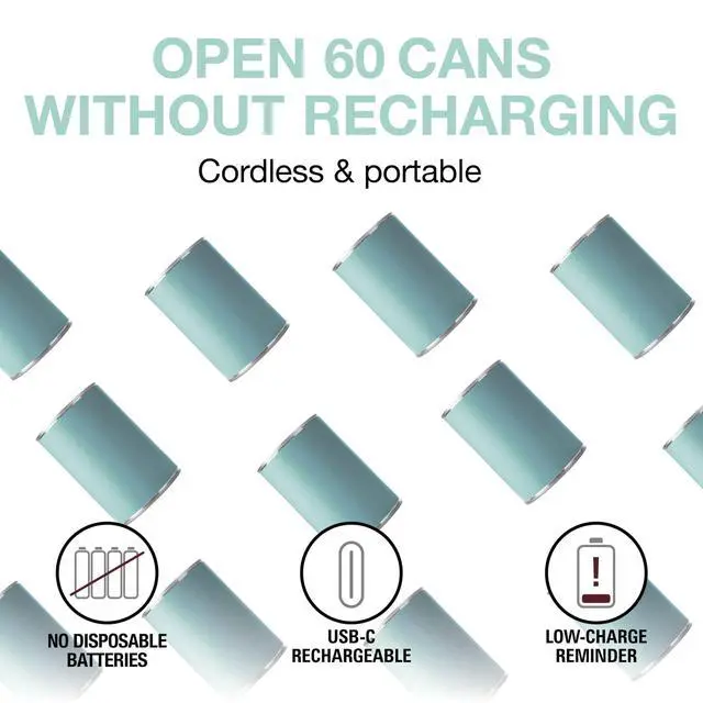 Alt view image 2 of 7 - Automatic Electric Can Opener, Hands Free Cordless Operation & USB Rechargeable, Self-Aligning, Cut Smooth Touch Lid Edges, Compact and Easy to Store, Mint
