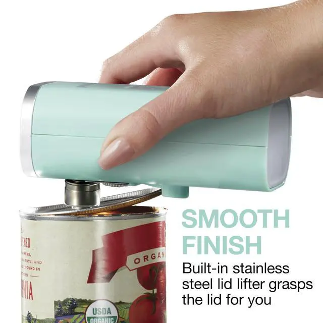 Alt view image 6 of 7 - Automatic Electric Can Opener, Hands Free Cordless Operation & USB Rechargeable, Self-Aligning, Cut Smooth Touch Lid Edges, Compact and Easy to Store, Mint