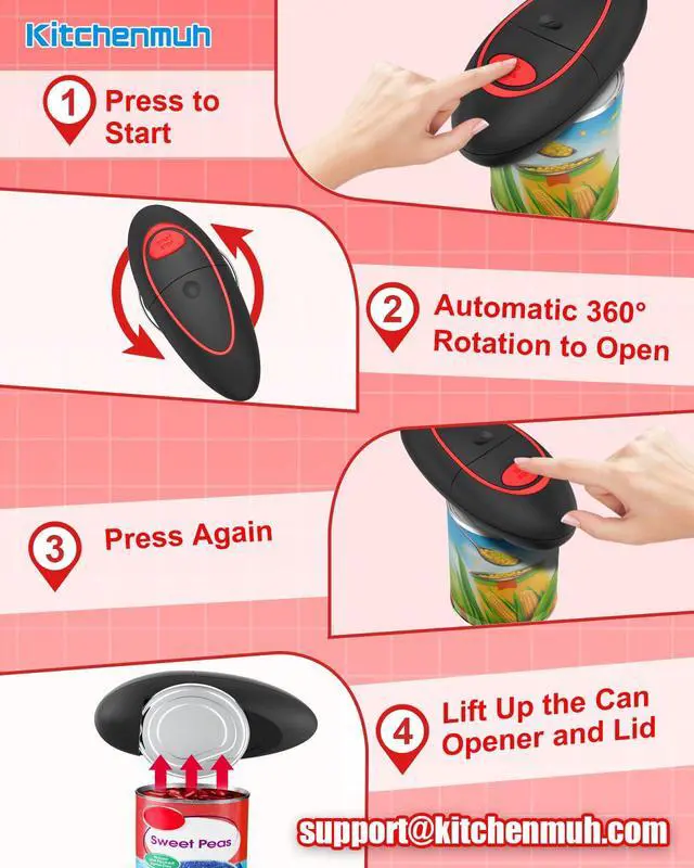 Alt view image 2 of 7 - One Touch Electric Can Opener Fits Almost All Can Sizes for Seniors with Arthritis, Hand Held Battery Operated Can Opener with Smooth Edge, Food Safe Kitchen Gadgets Automatic Can Opener for Kitchen