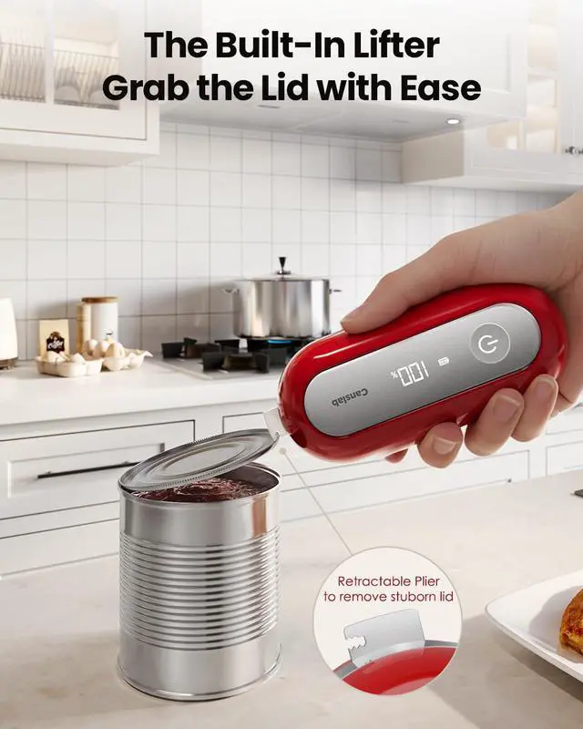 Alt view image 5 of 6 - RETRO Electric Can Opener, Auto-Stop One-Touch Operation, USB Rechargeable with LED Battery Track, Side Cut Smooth Edge Can Opener for Seniors with Arthritis, Wall-Mountable Small Size, Red