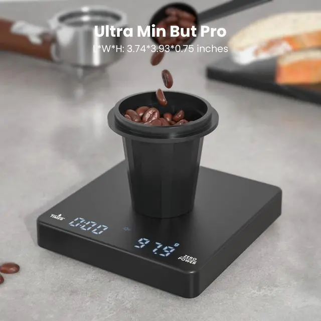 Alt view image 2 of 7 - S1 Mini Espresso Coffee Scale with Timer, 2kg/0.1g Precision Shot Scale, Rechargeable Digital Scale for Espresso & Pour Over Coffee-Black