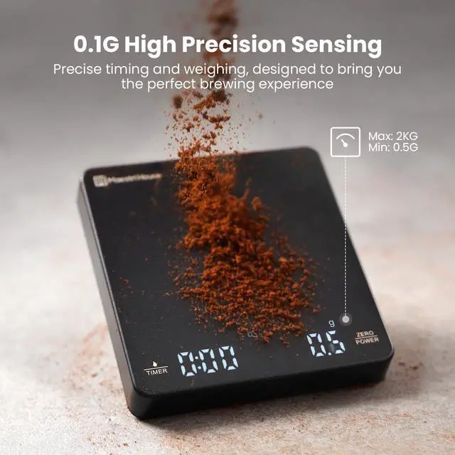 Alt view image 4 of 7 - S1 Mini Espresso Coffee Scale with Timer, 2kg/0.1g Precision Shot Scale, Rechargeable Digital Scale for Espresso & Pour Over Coffee-Black