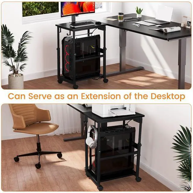 Alt view image 7 of 7 - Extra-Large Computer Tower Stand with Charging Station, Adjustable PC Tower Stand for Floor 25.2"-36.2", Mobile Rolling CPU Holder Cart with Locking Wheels for Gaming Office Home