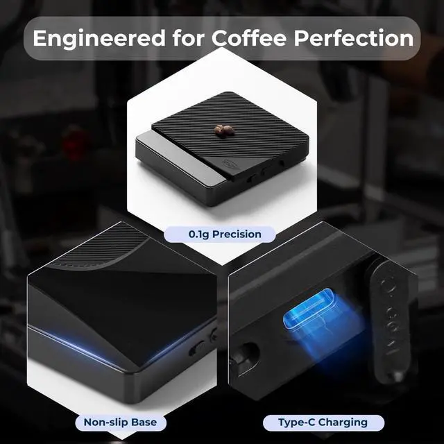 Alt view image 3 of 7 - Espresso Coffee Scale with Timer, 2kg/0.1g High Precision Digital Scale with Silicone Mat, 4 Modes in One, LED Display, Auto-Tare, for Kitchen, Cooking, Espresso, Pour Over Coffee