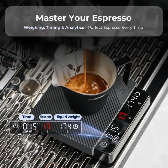 Alt view image 6 of 7 - Espresso Coffee Scale with Timer, 2kg/0.1g High Precision Digital Scale with Silicone Mat, 4 Modes in One, LED Display, Auto-Tare, for Kitchen, Cooking, Espresso, Pour Over Coffee