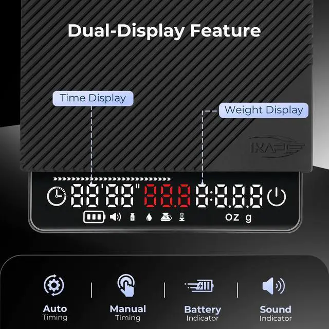 Alt view image 7 of 7 - Espresso Coffee Scale with Timer, 2kg/0.1g High Precision Digital Scale with Silicone Mat, 4 Modes in One, LED Display, Auto-Tare, for Kitchen, Cooking, Espresso, Pour Over Coffee