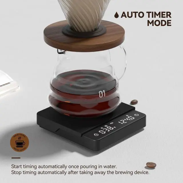 Alt view image 3 of 6 - Rechargeable Coffee Scale with Auto Timing,Mini Espresso Scale with Timer, 2kg/0.1g High Precision Scale for Coffee Beans, Black