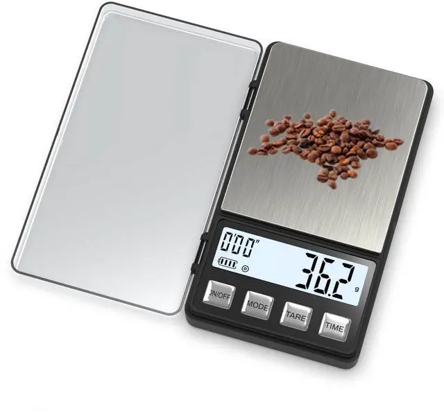 Main image of Espresso Scale with Timer 1000g x 0.1g Small & Thin Travel Coffee Scale, Mini Digital Scale Grams and Ounces with Large Backlit LCD Stainless Steel Pocket Food Scale Drip Tray Pulling Scale