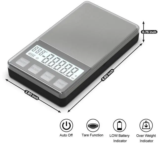 Alt view image 2 of 7 - Espresso Scale with Timer 1000g x 0.1g Small & Thin Travel Coffee Scale, Mini Digital Scale Grams and Ounces with Large Backlit LCD Stainless Steel Pocket Food Scale Drip Tray Pulling Scale