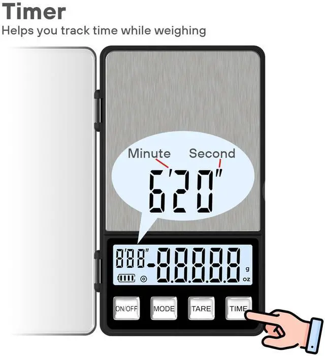 Alt view image 3 of 7 - Espresso Scale with Timer 1000g x 0.1g Small & Thin Travel Coffee Scale, Mini Digital Scale Grams and Ounces with Large Backlit LCD Stainless Steel Pocket Food Scale Drip Tray Pulling Scale