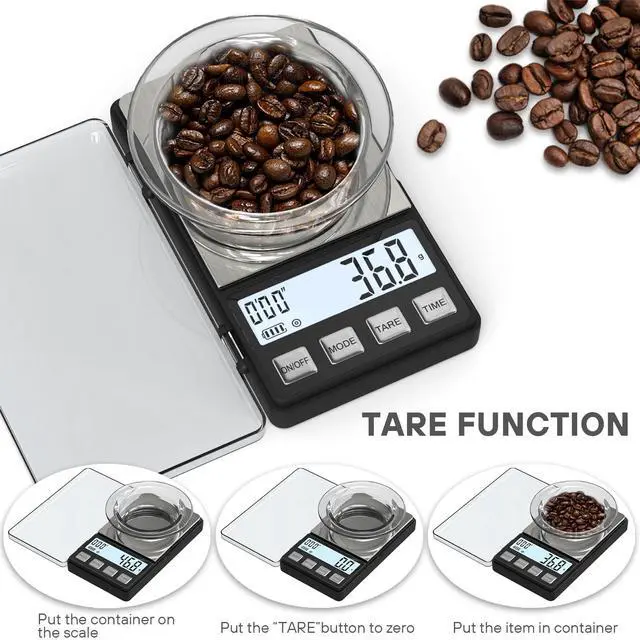 Alt view image 4 of 7 - Espresso Scale with Timer 1000g x 0.1g Small & Thin Travel Coffee Scale, Mini Digital Scale Grams and Ounces with Large Backlit LCD Stainless Steel Pocket Food Scale Drip Tray Pulling Scale