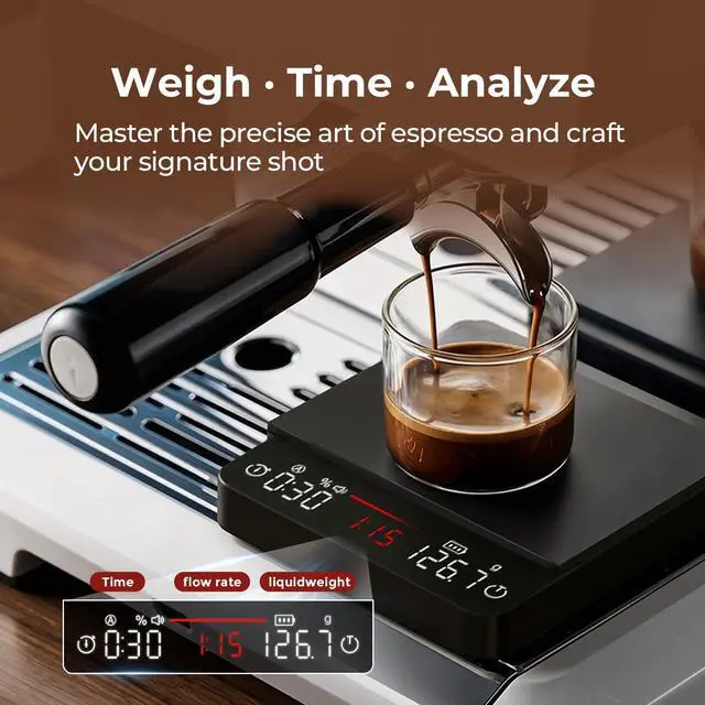 Alt view image 2 of 7 - Mini Coffee Scale with Timer - VABICA USB-C Rechargeable Espresso Scale 2kg/0.1g High Precision Scale for Espresso & Pour-Over Coffee, Auto Timing, Water Ratio, Portable Digital Coffee Scale (Black)