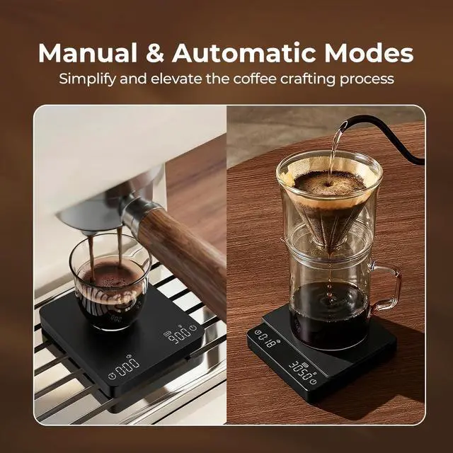 Alt view image 3 of 7 - Mini Coffee Scale with Timer - VABICA USB-C Rechargeable Espresso Scale 2kg/0.1g High Precision Scale for Espresso & Pour-Over Coffee, Auto Timing, Water Ratio, Portable Digital Coffee Scale (Black)