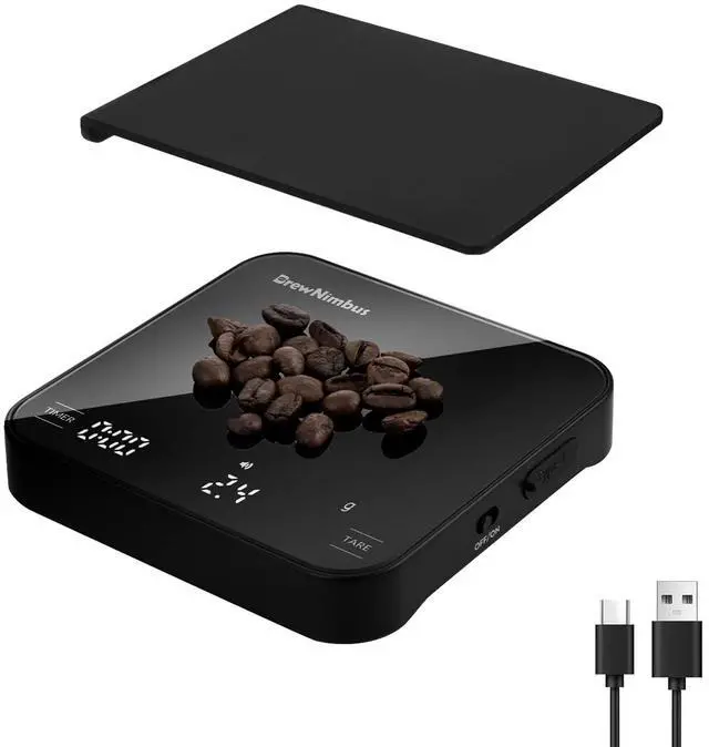 Main image of Mini Coffee Scale with Timer, 2kg/0.1g High Precision Scale for Espresso & Pour-Over, Portable Digital Kitchen Scale, 4 Modes & 3 Units, USB Charging, Tempered Glass Platform, Black