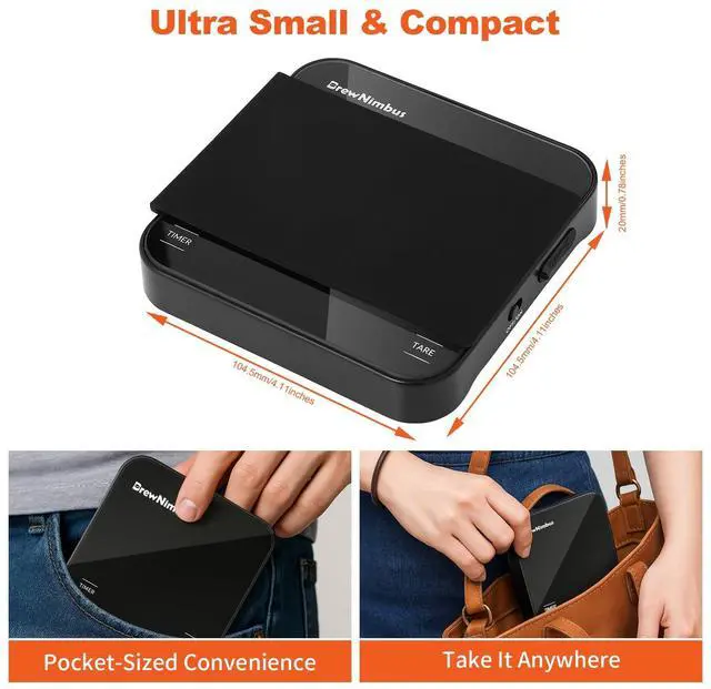 Alt view image 2 of 7 - Mini Coffee Scale with Timer, 2kg/0.1g High Precision Scale for Espresso & Pour-Over, Portable Digital Kitchen Scale, 4 Modes & 3 Units, USB Charging, Tempered Glass Platform, Black