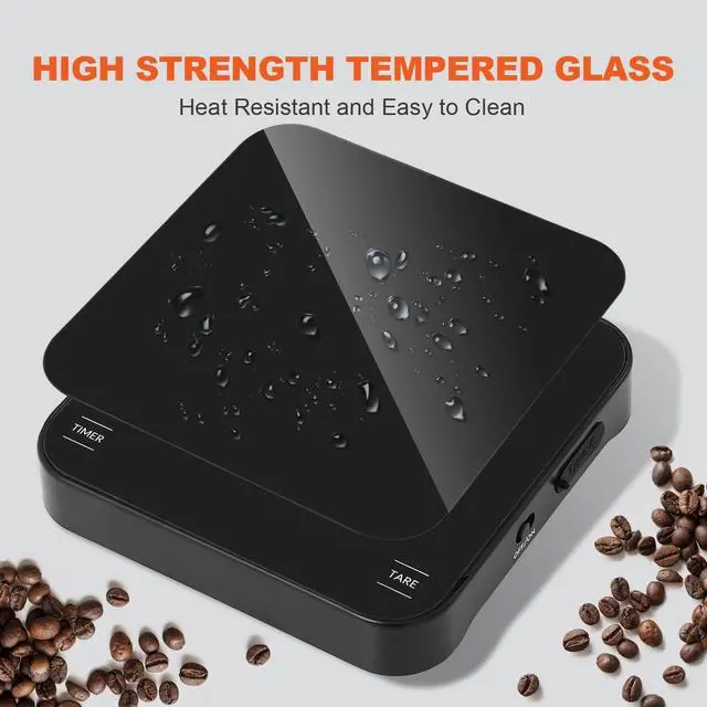 Alt view image 7 of 7 - Mini Coffee Scale with Timer, 2kg/0.1g High Precision Scale for Espresso & Pour-Over, Portable Digital Kitchen Scale, 4 Modes & 3 Units, USB Charging, Tempered Glass Platform, Black