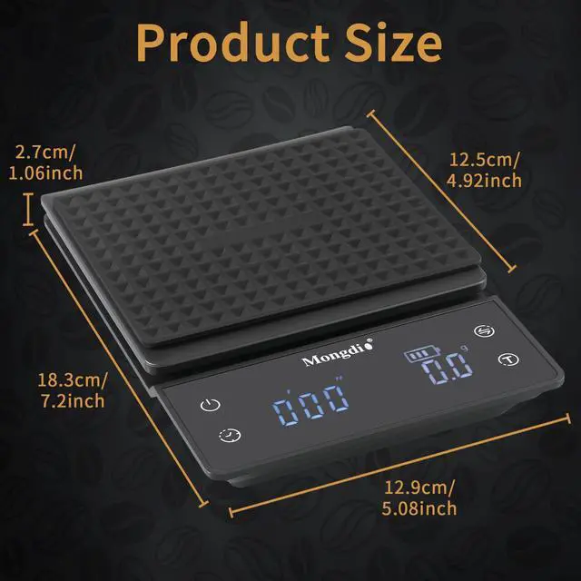 Alt view image 5 of 7 - Coffee Scale with Timer, 3kg/0.1g High Precision Kitchen Scales with Tare Function, Touch Sensor and LED Display, Digital Scale for Pour Over, Espresso