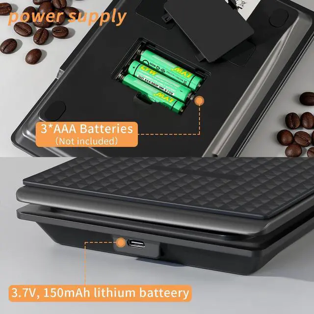 Alt view image 6 of 7 - Coffee Scale with Timer, 3kg/0.1g High Precision Kitchen Scales with Tare Function, Touch Sensor and LED Display, Digital Scale for Pour Over, Espresso