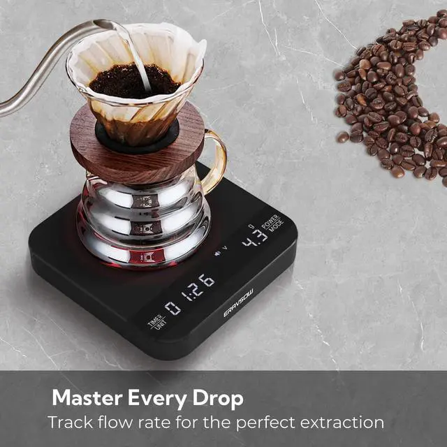 Alt view image 6 of 7 - Coffee Scale with Auto Timing, Mini Rechargeable Espresso Scale with Timer, 2kg/0.1g High Precision Scale for Espresso and Pour-Over Coffee with Brewing Assist Modes