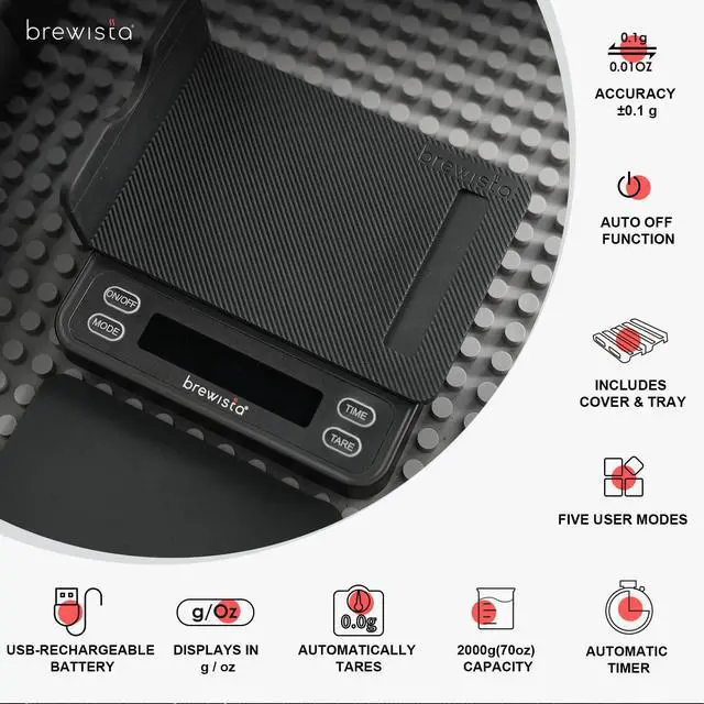 Alt view image 5 of 7 - Smart Coffee Scale III with Timer, 2kg/0.1g High Precision Scale for Espresso and Pour-Over Coffee, Portable Mini Digital Kitchen Scale with Automatic Timing, Rechargeable, 5 Modes