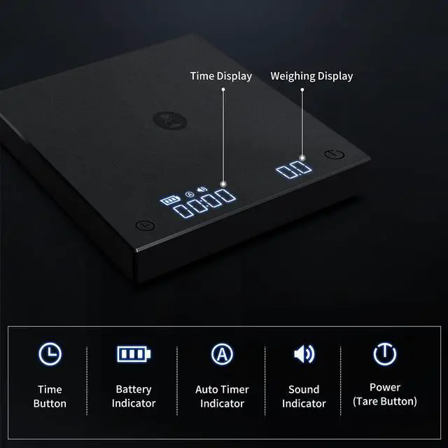 Alt view image 2 of 7 - Coffee Scale Basic 2.0 Electronic Espresso Scale with with Timer,2000 Grams and Water Flow Rate and Timer Function,Flow Rate Display 2024 Upgraded Version
