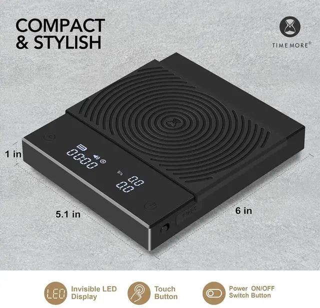 Alt view image 3 of 7 - Coffee Scale Basic 2.0 Electronic Espresso Scale with with Timer,2000 Grams and Water Flow Rate and Timer Function,Flow Rate Display 2024 Upgraded Version