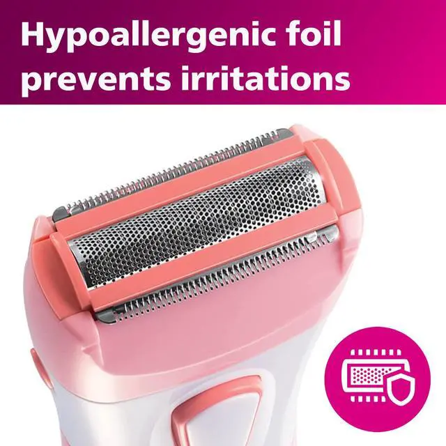 Alt view image 3 of 7 - SatinShave Essential Womens Wet & Dry Electric Shaver for Legs & Body, Cordless, with Hypoallergenic Foil, HP6306/50