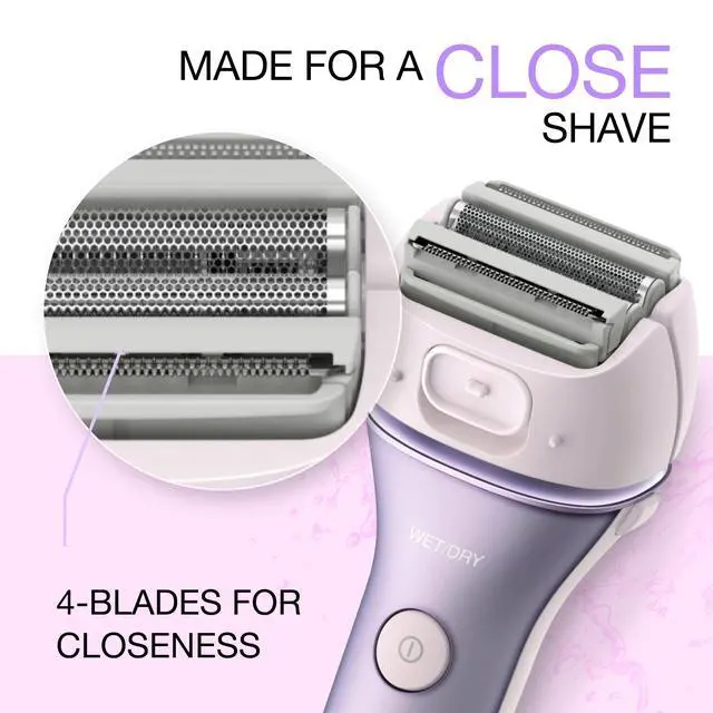 Alt view image 2 of 7 - Electric Shaver for Women, Cordless 4-Blade Shaver, Bikini Attachment, Pop-Up Trimmer, Wet-Dry Operation, Electric Razors for Women - ES-AWL8AV (Purple)