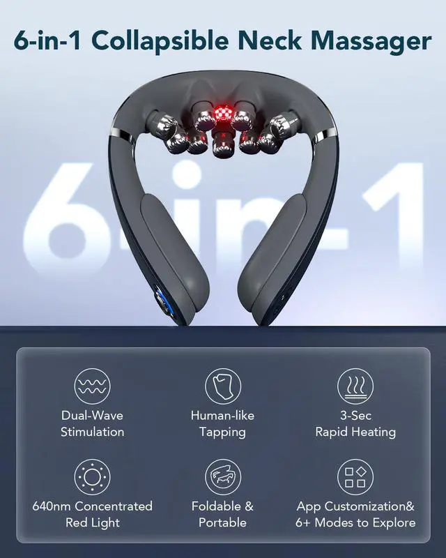 Alt view image 2 of 7 - G7 Pro Fold Neck Massager for Strain Relief Deep Tissue with Heat and Vibration Cordless Travel Massager, Father's Day Dad Gifts Foldable Neck Massager for Office Home Car Travel