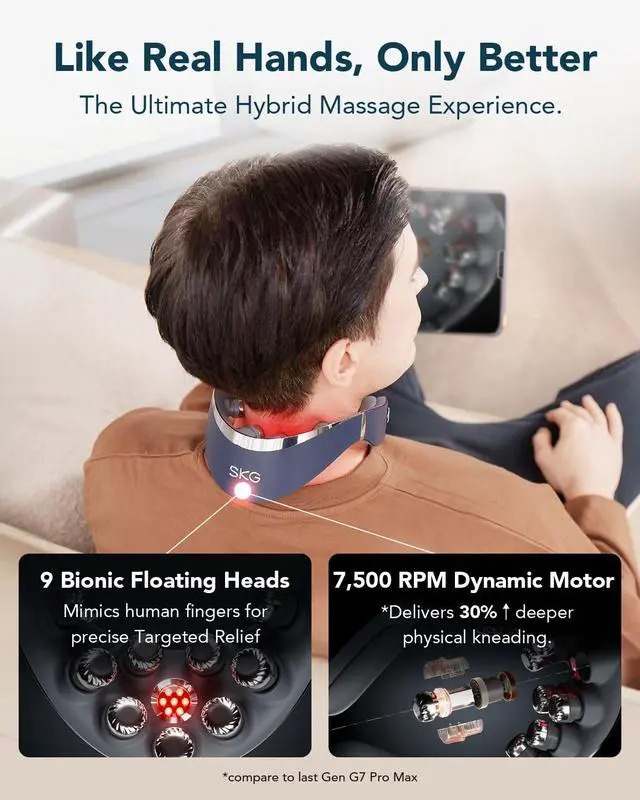 Alt view image 3 of 7 - G7 Pro Fold Neck Massager for Strain Relief Deep Tissue with Heat and Vibration Cordless Travel Massager, Father's Day Dad Gifts Foldable Neck Massager for Office Home Car Travel