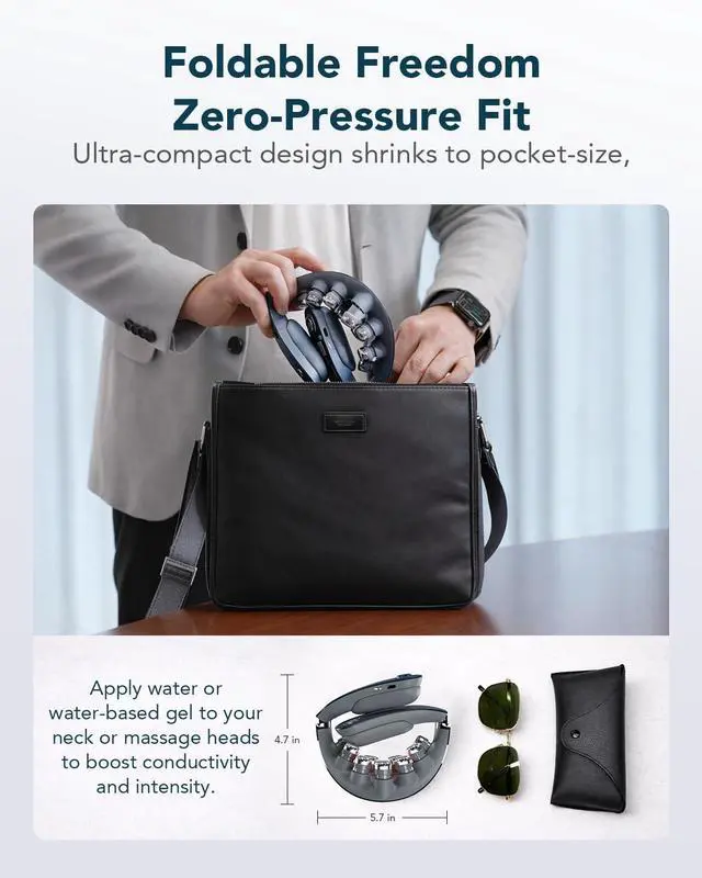 Alt view image 5 of 7 - G7 Pro Fold Neck Massager for Strain Relief Deep Tissue with Heat and Vibration Cordless Travel Massager, Father's Day Dad Gifts Foldable Neck Massager for Office Home Car Travel