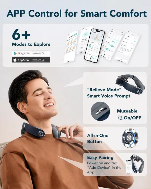 Alt view image 6 of 7 - G7 Pro Fold Neck Massager for Strain Relief Deep Tissue with Heat and Vibration Cordless Travel Massager, Father's Day Dad Gifts Foldable Neck Massager for Office Home Car Travel