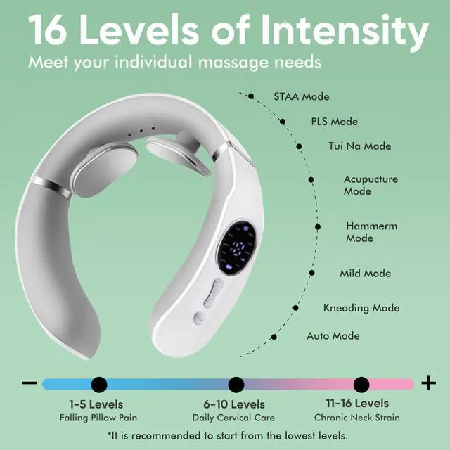 Alt view image 5 of 7 - Neck Massager for Pain Relief Deep Tissue with Heat and 10 Massage Patterns & 16 Intensity Steps, Gift for Home or Travel, White
