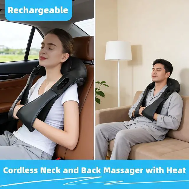 Alt view image 2 of 7 - Cordless Neck and Shoulder Massager with Heat - Rechargeable Shiatsu Back Massager for Pain Relief - Deep Tissue Kneading Massage Pillow for Neck, Back, Shoulders, Legs - Gifts for Men & Women