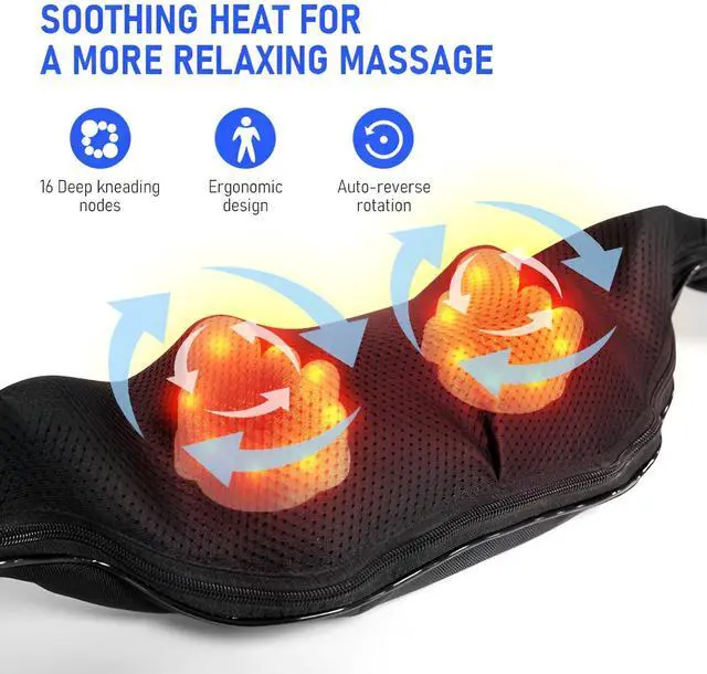 Alt view image 5 of 7 - Cordless Neck and Shoulder Massager with Heat - Rechargeable Shiatsu Back Massager for Pain Relief - Deep Tissue Kneading Massage Pillow for Neck, Back, Shoulders, Legs - Gifts for Men & Women