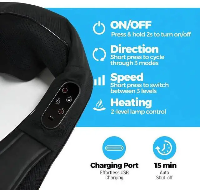 Alt view image 7 of 7 - Cordless Neck and Shoulder Massager with Heat - Rechargeable Shiatsu Back Massager for Pain Relief - Deep Tissue Kneading Massage Pillow for Neck, Back, Shoulders, Legs - Gifts for Men & Women