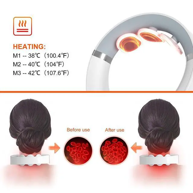 Alt view image 4 of 5 - Neck Massager with Heat, Cordless Cervical Massage Device, 9 Modes and 50 Intensity, Massage with Adjustable Timers
