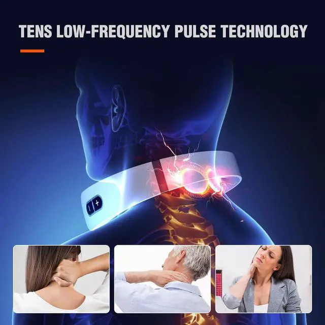 Alt view image 3 of 5 - Neck Massager with Heat, Cordless Cervical Massage Device, 9 Modes and 50 Intensity, Massage with Adjustable Timers