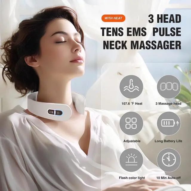 Alt view image 2 of 5 - Neck Massager with Heat, Cordless Cervical Massage Device, 9 Modes and 50 Intensity, Massage with Adjustable Timers