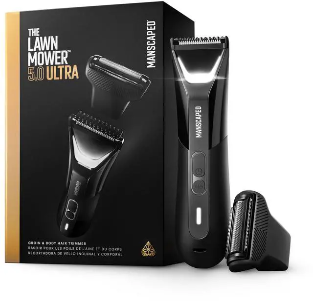 Main image of The Lawn Mower® 5.0 Ultra Groin & Body Hair Trimmer Dual-Head SkinSafe® Trimmer & Foil Blades, Waterproof Wet/Dry Groomer, USB-C Rechargeable with Travel Case, Mens Ball Shaver, Black